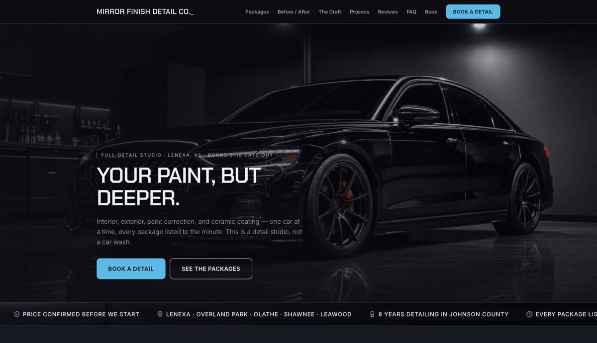 Mirror Finish Detail Co. — Auto Detailing website demo by DFPP Agency