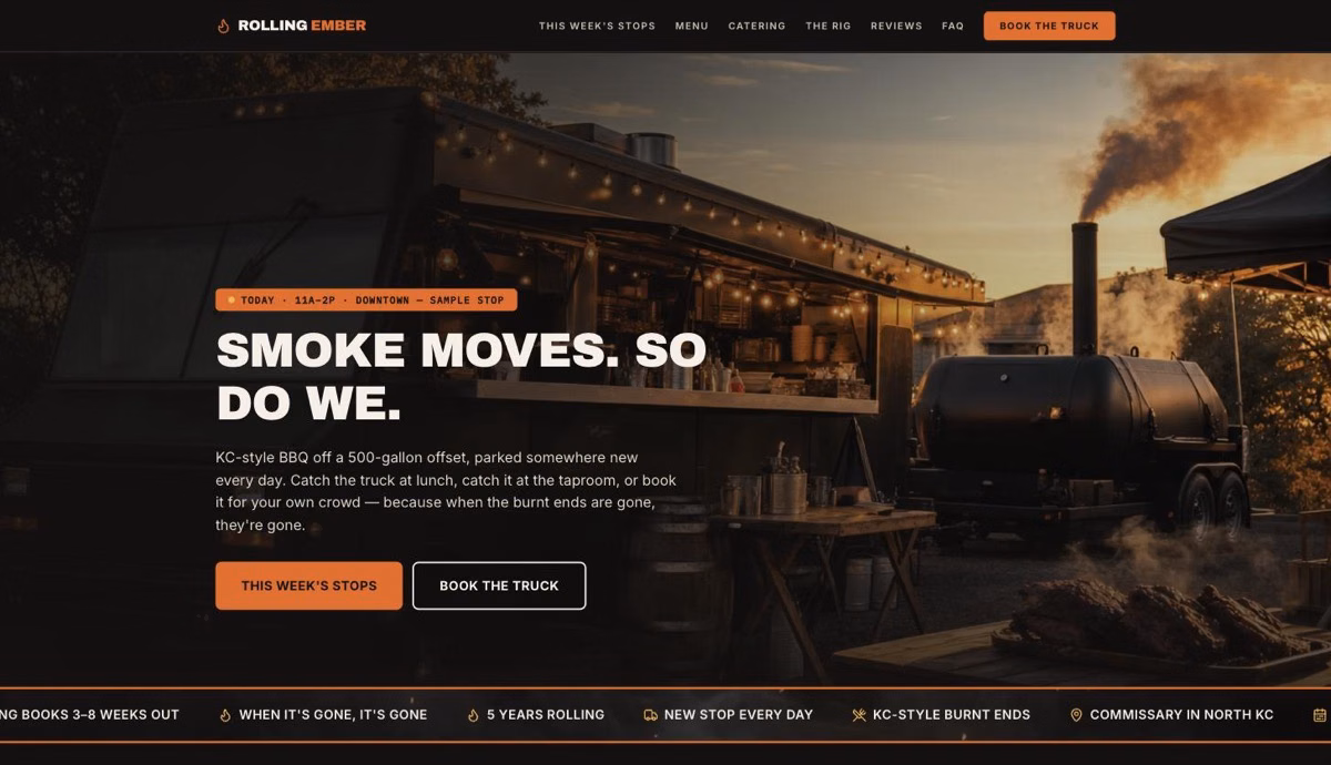 Rolling Ember BBQ — Food Truck website demo by DFPP Agency