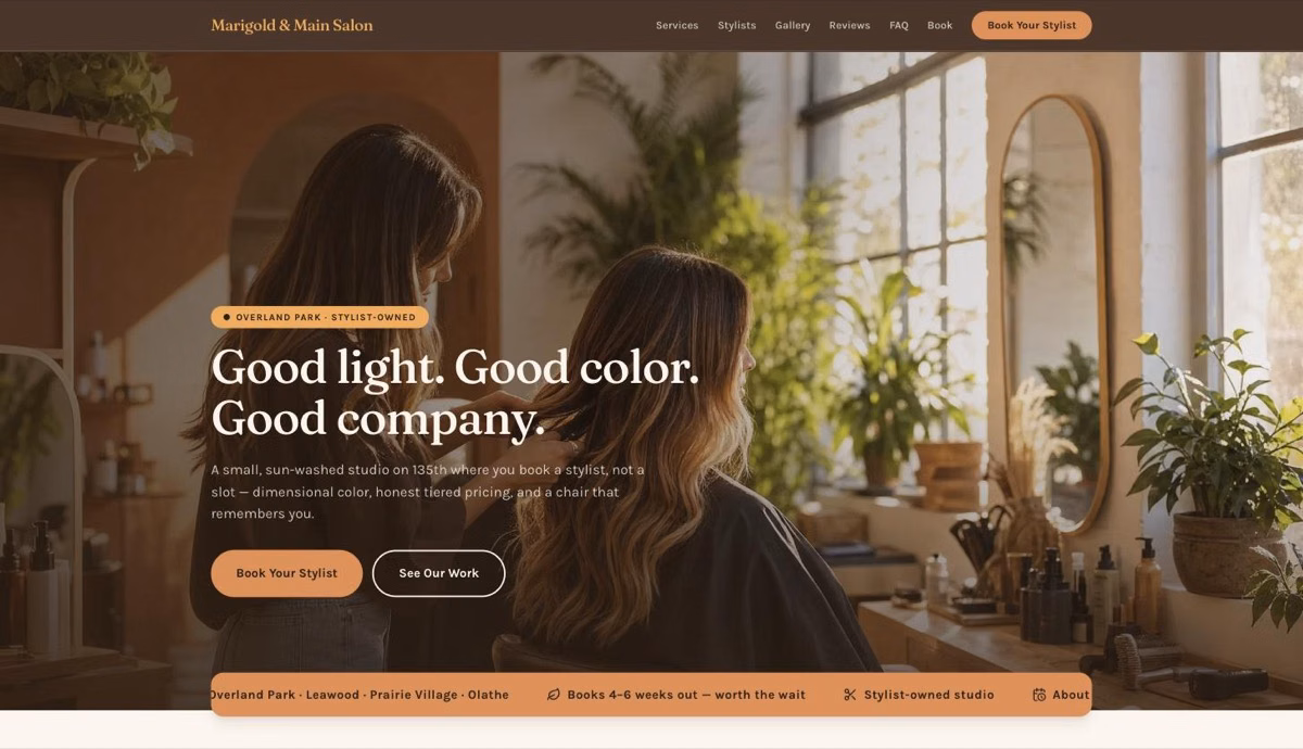 Marigold & Main Salon — Hair Salon website demo by DFPP Agency