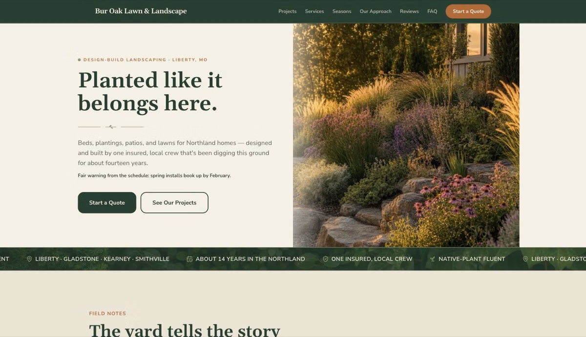 Bur Oak Lawn & Landscape — Landscaping website demo by DFPP Agency