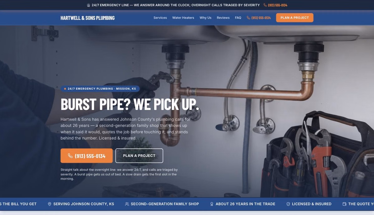 Hartwell & Sons Plumbing — Plumber website demo by DFPP Agency