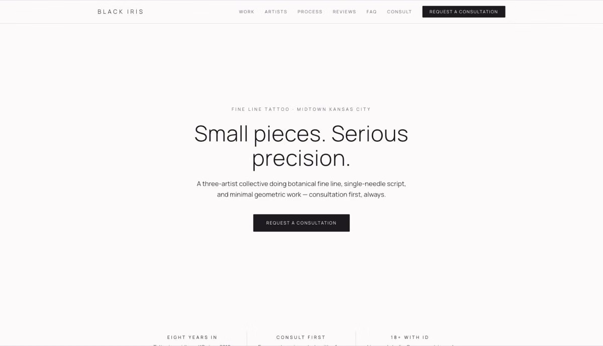 Black Iris Tattoo Collective — Tattoo Shop website demo by DFPP Agency