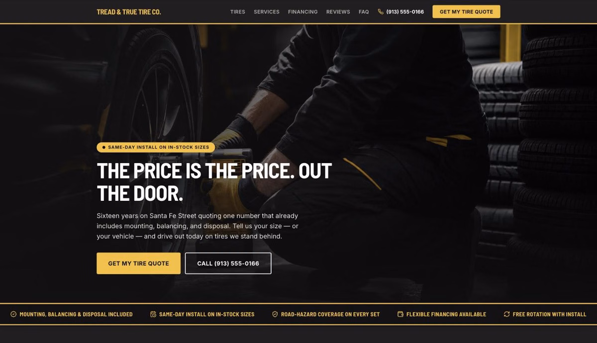 Tread & True Tire Co. — Tire Shop website demo by DFPP Agency