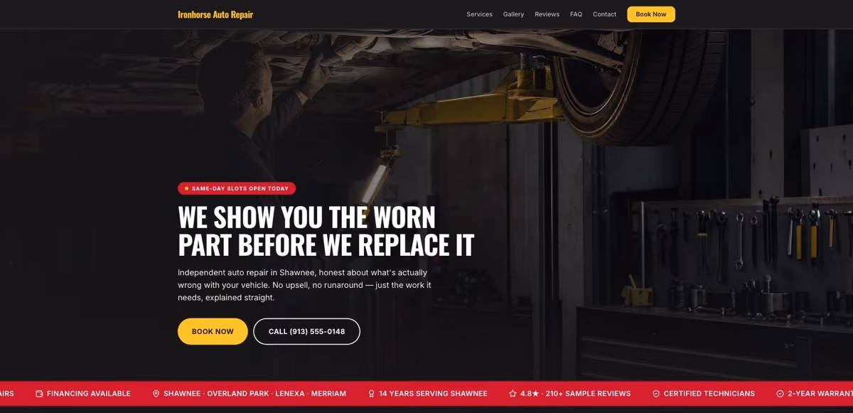 Ironhorse Auto Repair homepage