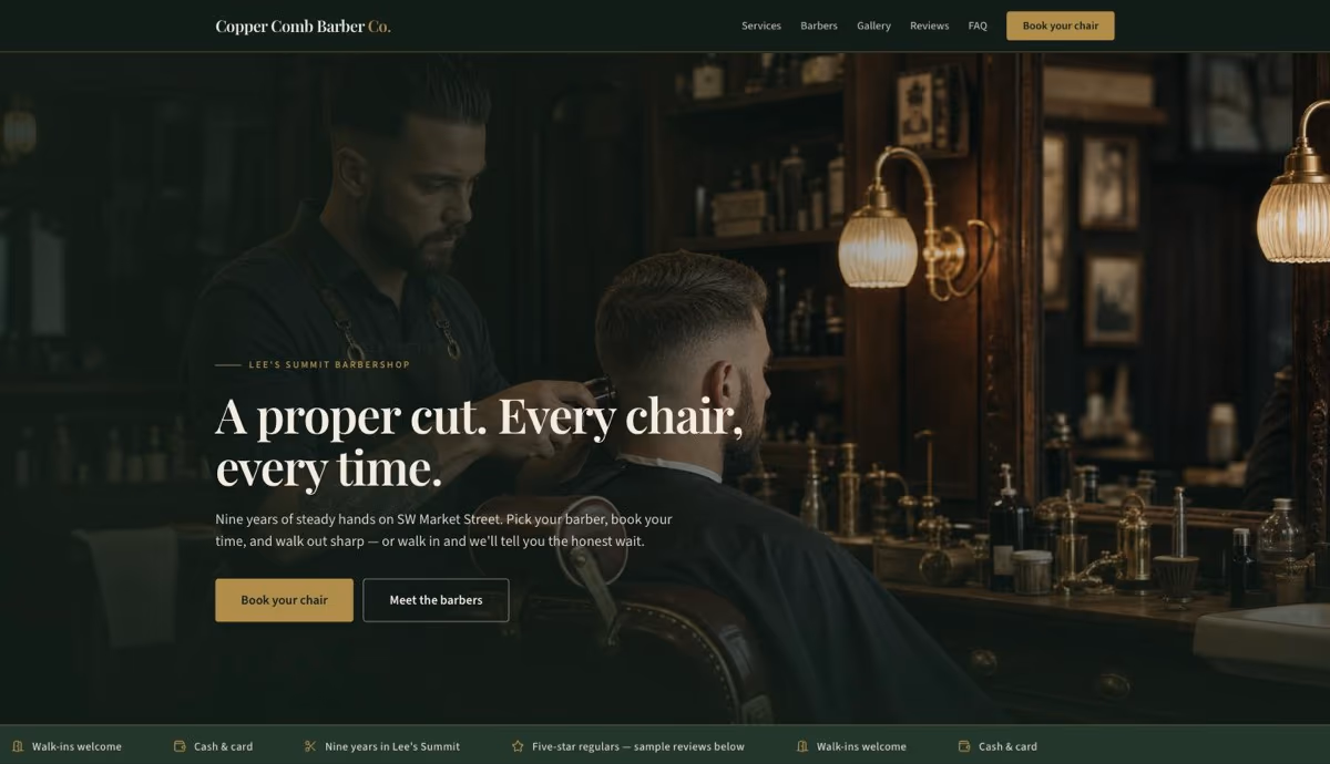 Copper Comb Barber Co. homepage