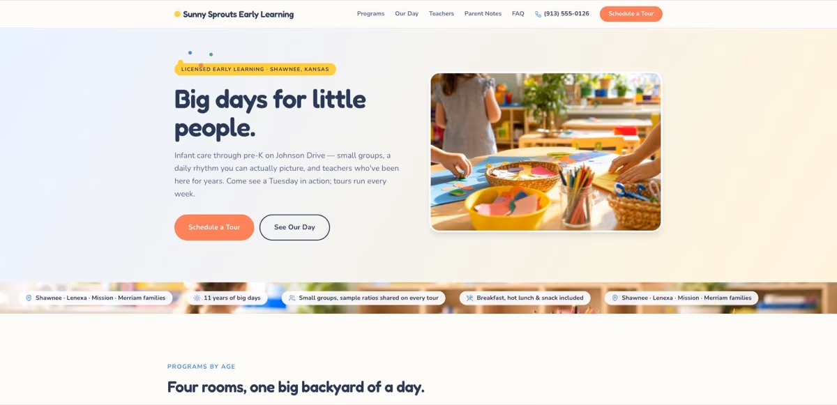 Sunny Sprouts Early Learning homepage