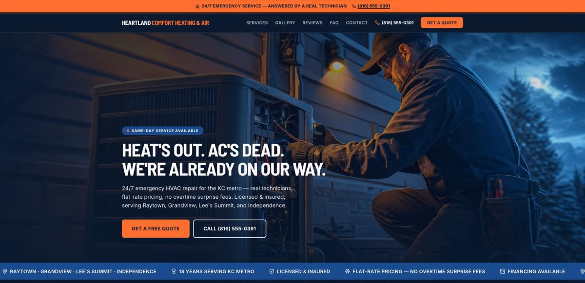 Heartland Comfort Heating & Air homepage
