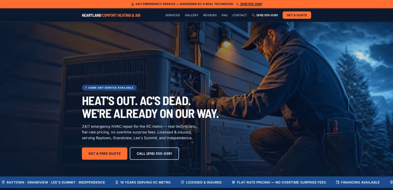 Heartland Comfort Heating & Air homepage