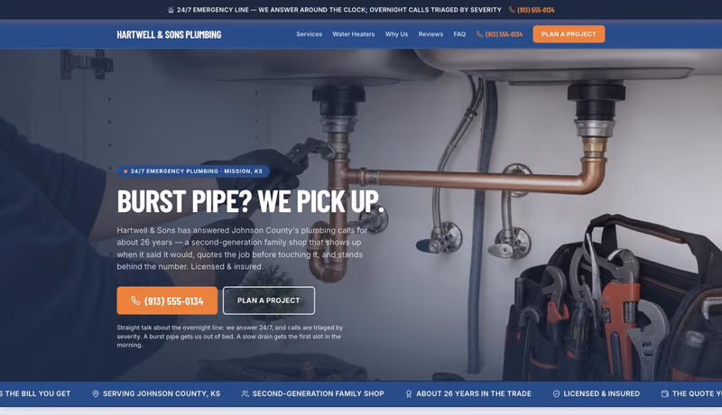 Hartwell & Sons Plumbing homepage