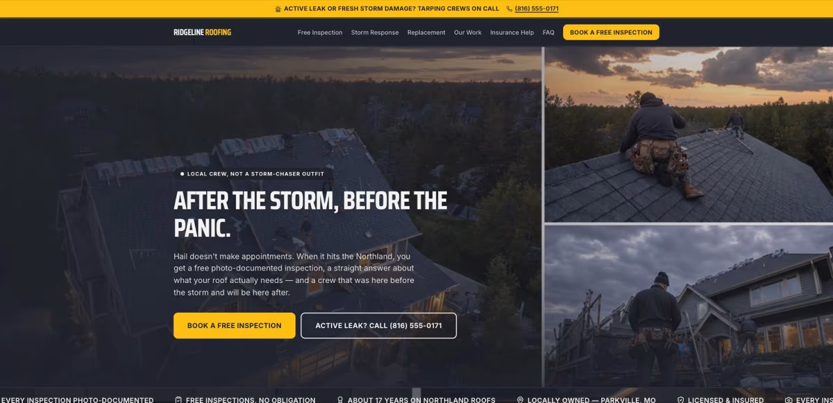Ridgeline Roofing homepage