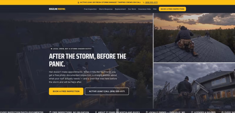 Ridgeline Roofing homepage