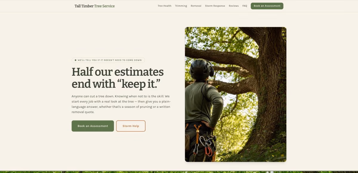 Tall Timber Tree Service homepage