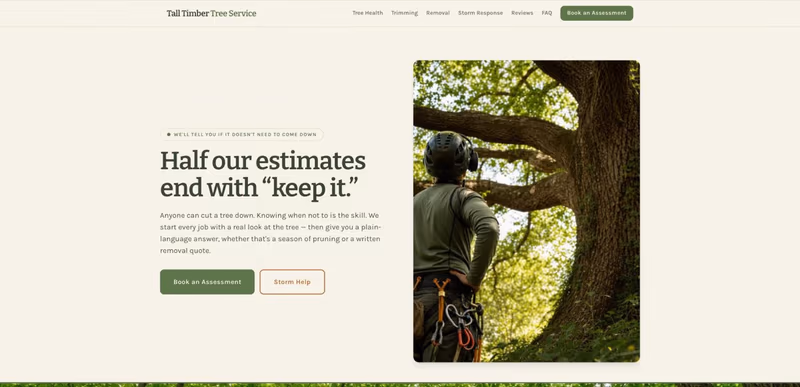 Tall Timber Tree Service homepage
