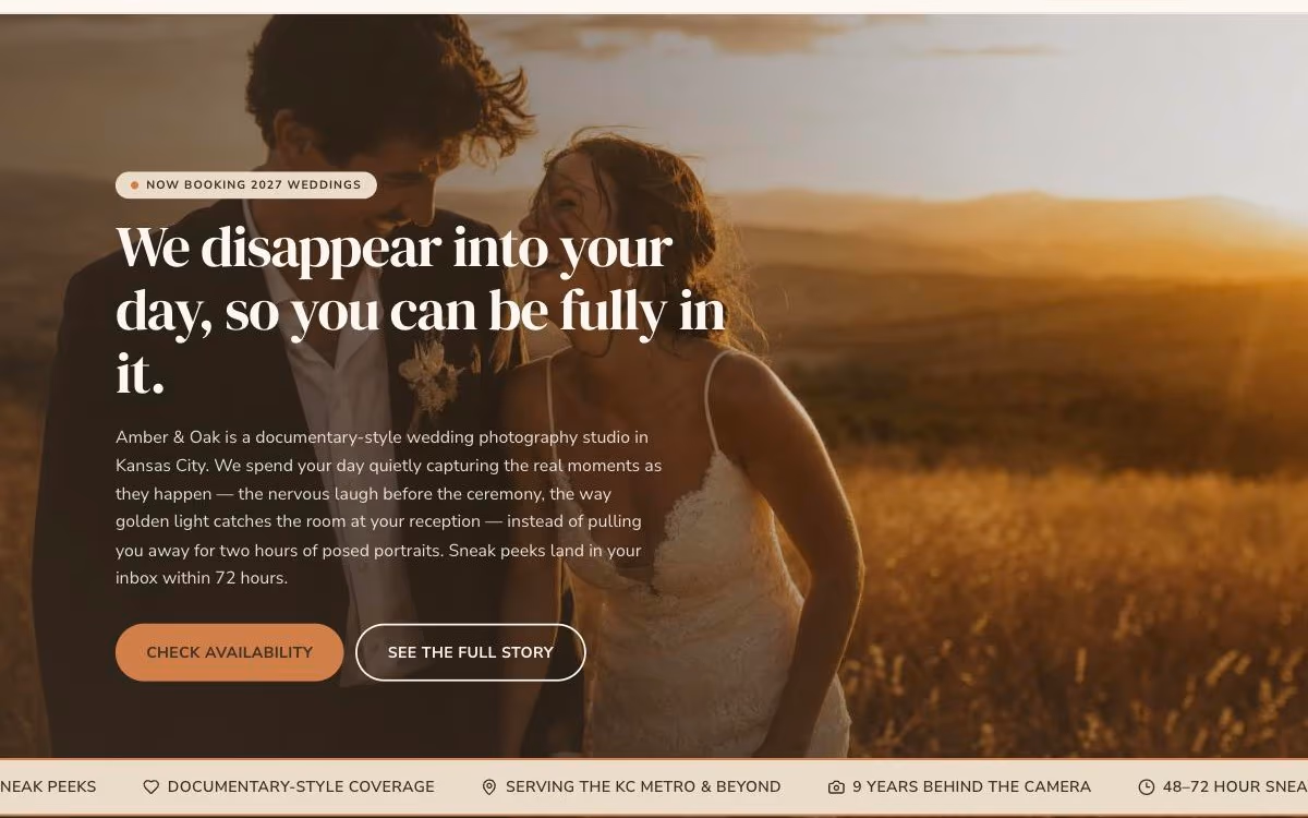Amber & Oak Wedding Photography — Wedding Photography website demo by DFPP Agency